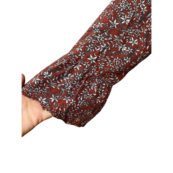 Emery Rose Tiered rust red white black floral A-line Dress Lightweight Size L - Picture 6 of 7